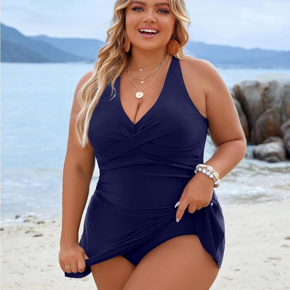 Elegant Navy Blue Women's Swim Dress